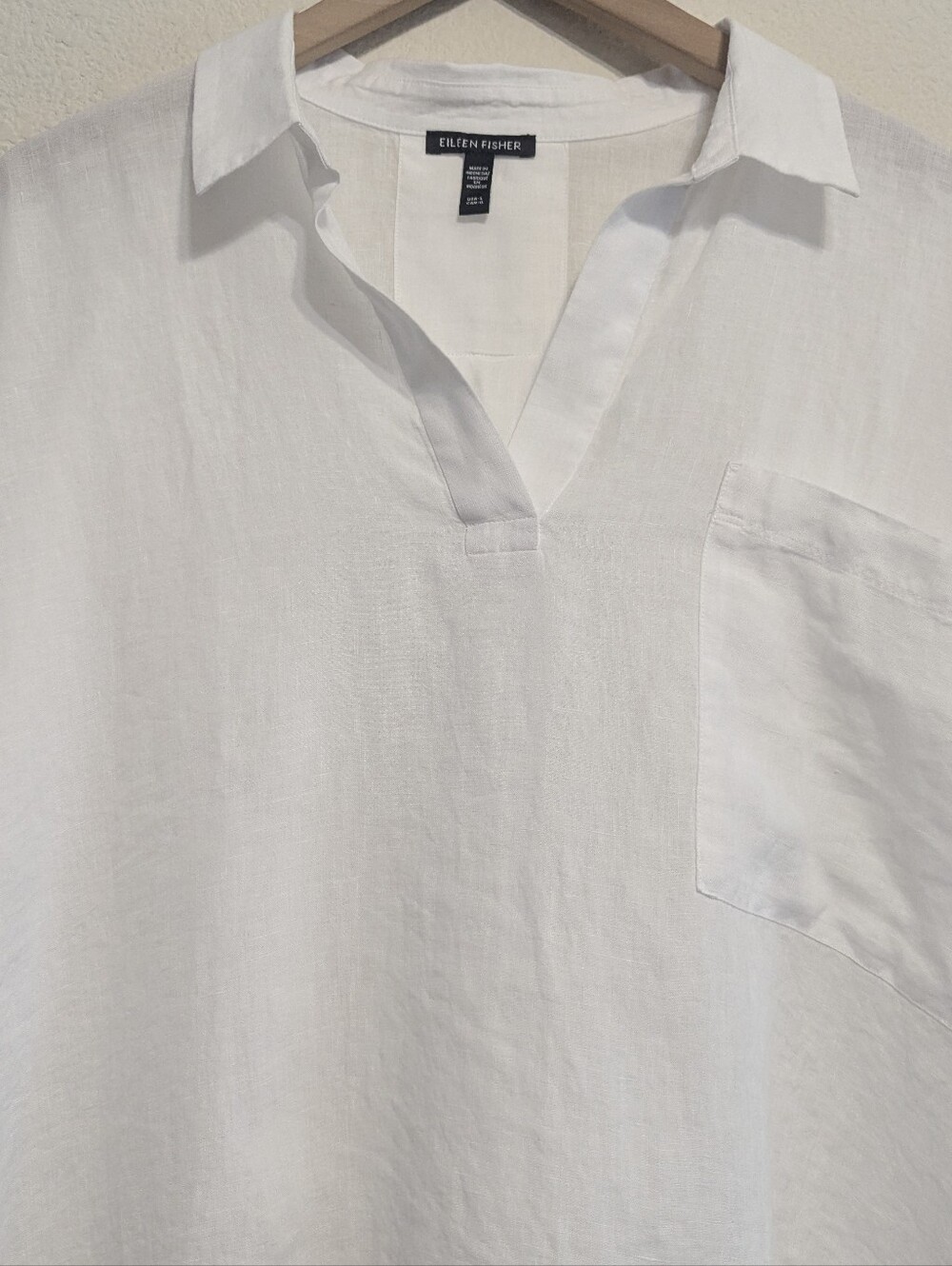 Eileen Fisher Organic Handkerchief Linen Split Neck Top Large White Minimalist - Picture 3 of 7